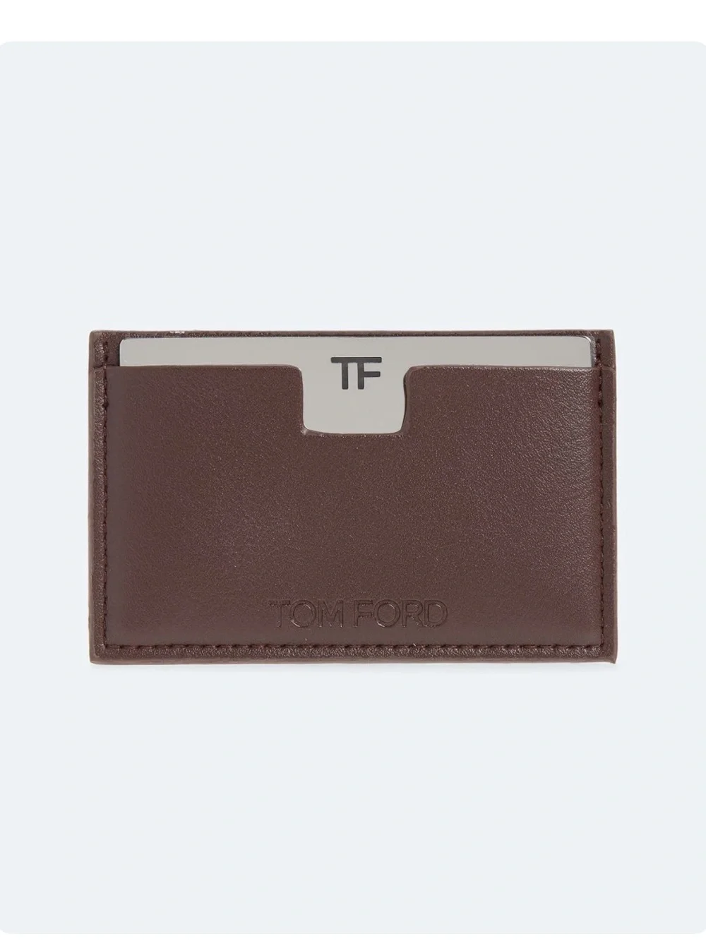 Tom Ford Chocolate Brown Leather Card Holder with TF Metal Accent